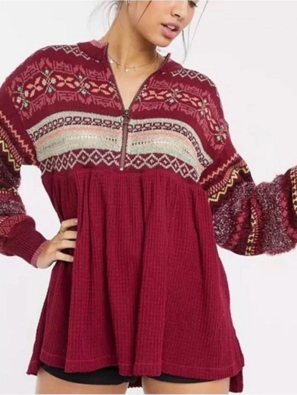 Free People‎ Cabin Fever Quarter Zip Sweater Top